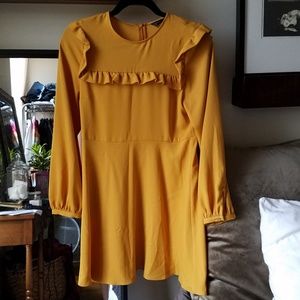Zara Ruffle Mustard Yellow Skater Holiday Thanksgiving Fall Autumn Dress